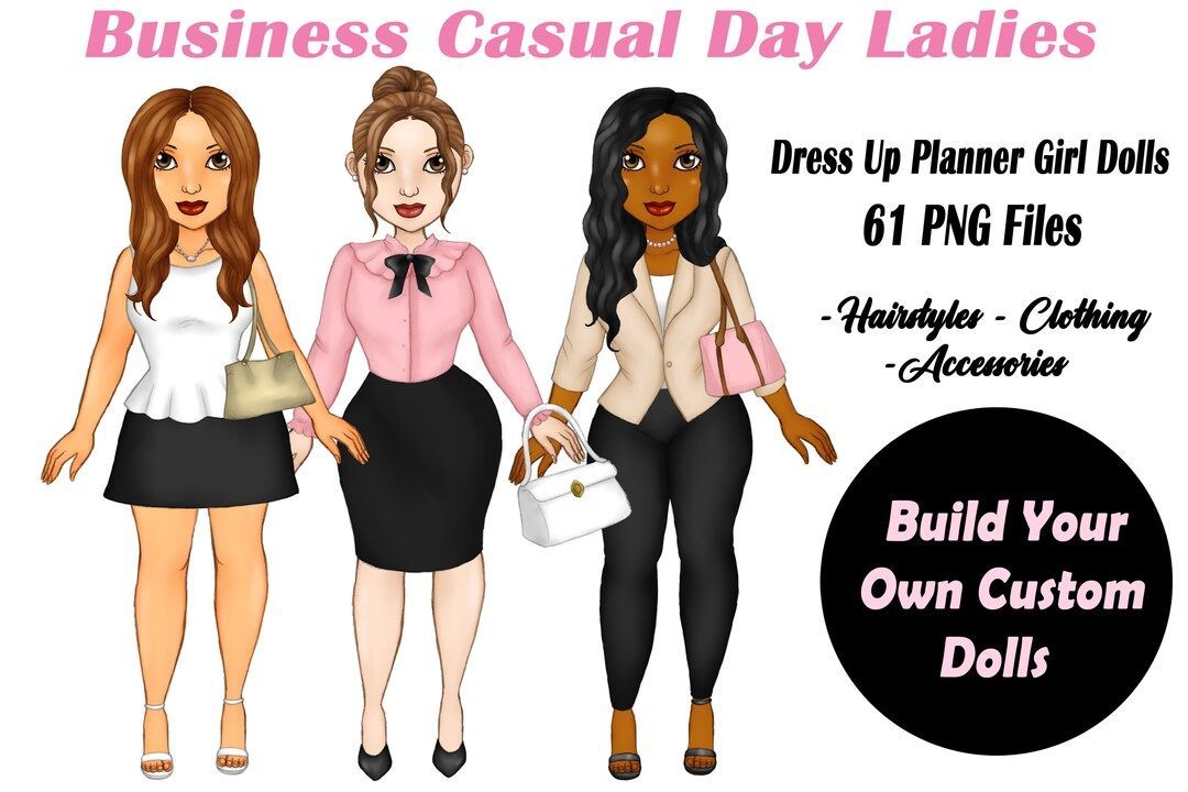 Customizable Business Casual Dress Up Ladies Best Friends Clipart Download by I365art buff.ly/3IXazQD