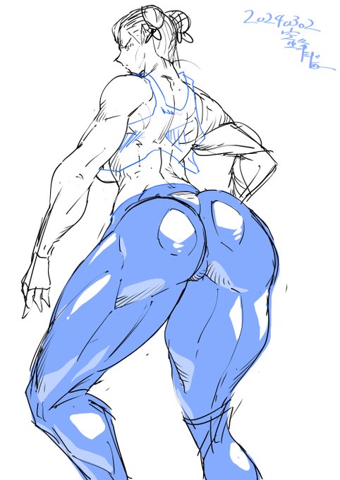 誕生日一日遅れで春麗をらくがきで描きましたあのスクワットしてるフィギュアのトレーニングウェアいいよねChun-Li from StreetFighter 