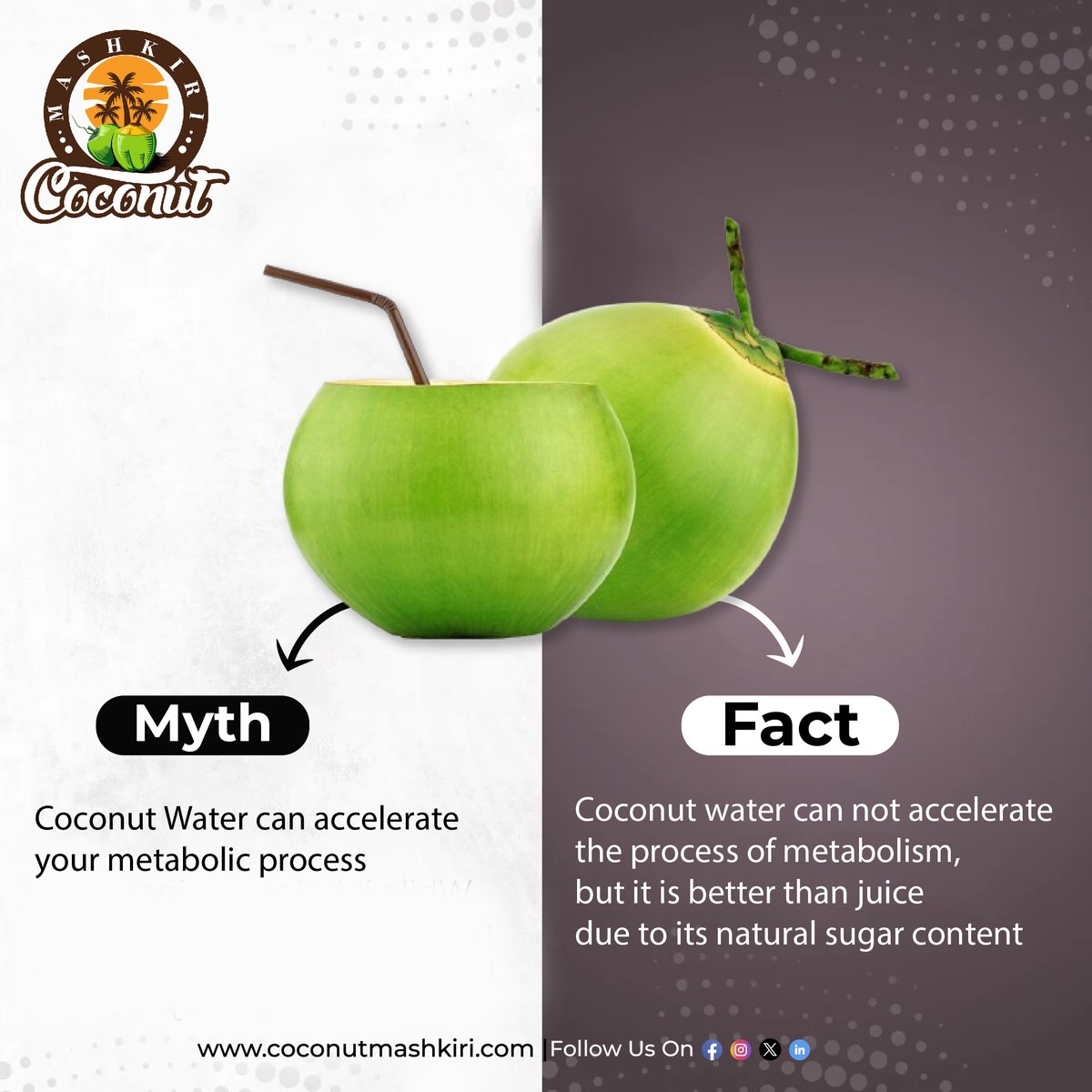 Know the myths and facts of Tender coconuts!

Follow our page to know more!
.
.
.
#tendercoconut #tendercoconutwater #tendercoconuts #coconutwater #coco #hydration #goodfoodindia #nopreservatives #foodindia #foodiesofbangalore #coconutwaterbenefits #coconutmashkiri #karnataka