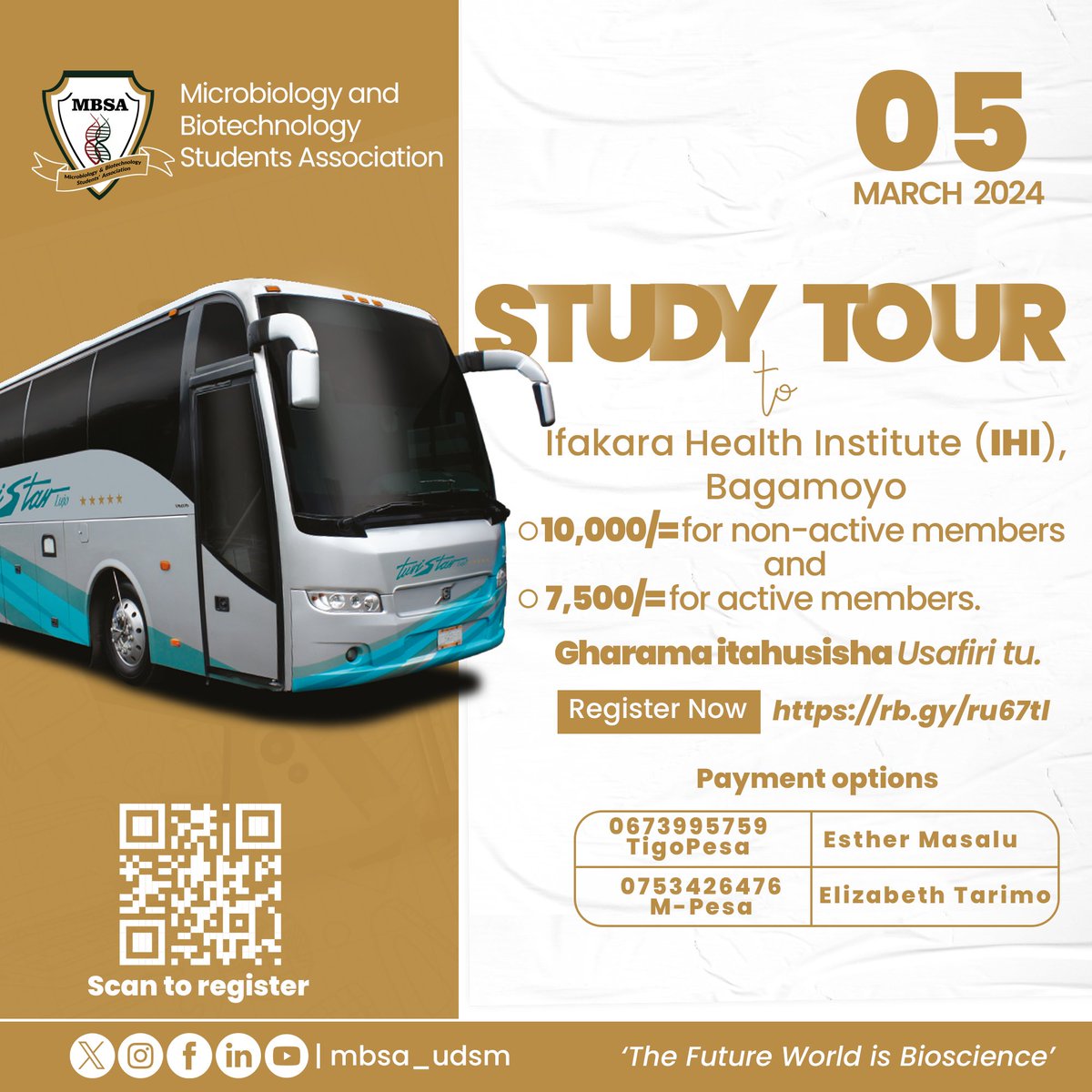mbsa_udsm's tweet photo. Embarking on a journey of knowledge and discovery!

 Join us on our upcoming study tour to IFAKARA Health Institute, where we delve into the realms of innovation and research. 

Get ready to explore, learn, and inspire!

 #MBSAStudyTour #StudyTour #mbsaudsm #udsm https://t.co/Yuk4eXHyEX