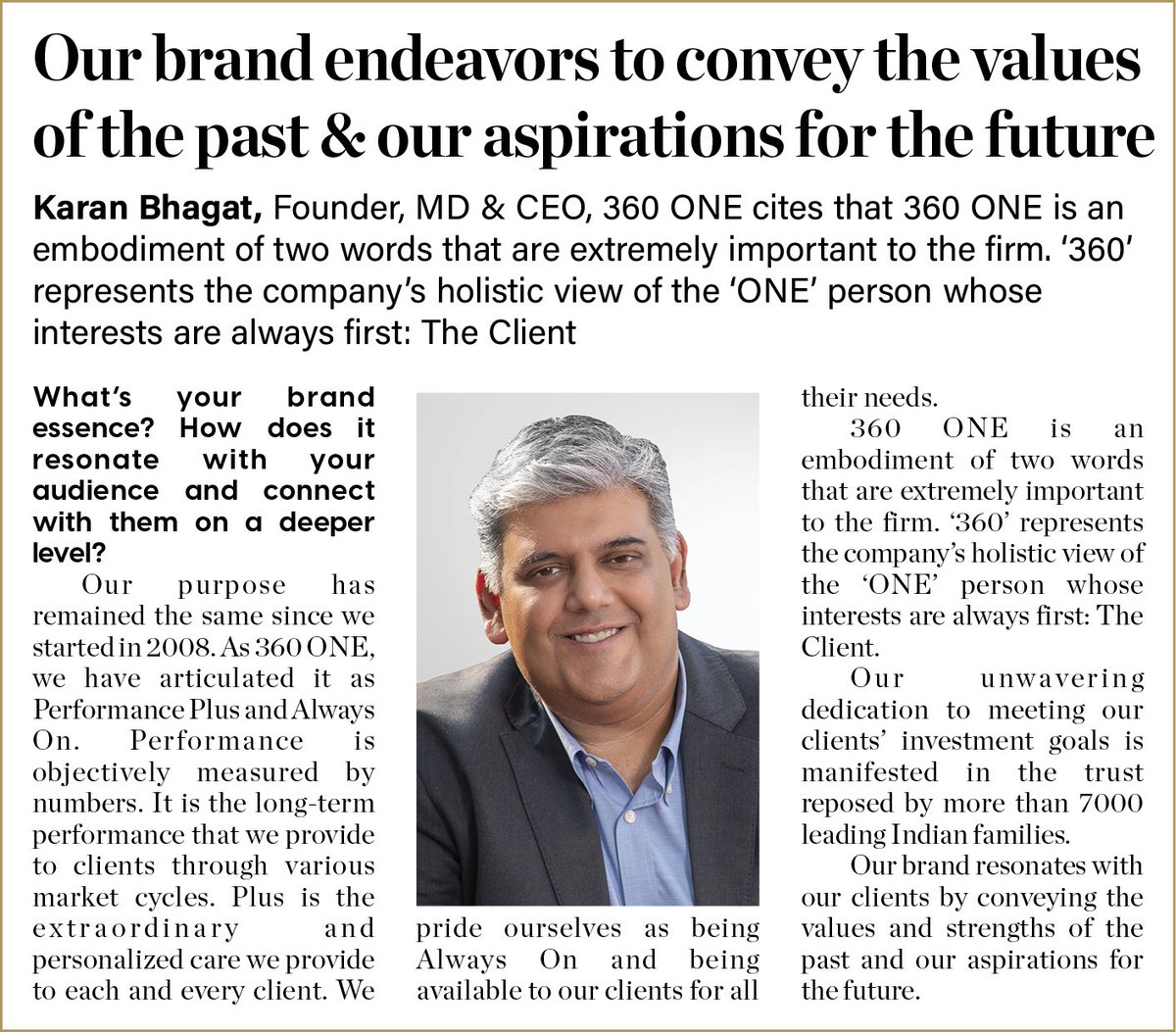 KB_360_ONE's tweet image. We pride ourselves on being &apos;Always On&apos; and being always available to our clients for all their needs. My thoughts on our brand&apos;s purpose in the @EconomicTimes.

@360ONEWealth @360ONEAsset 

#performanceplus