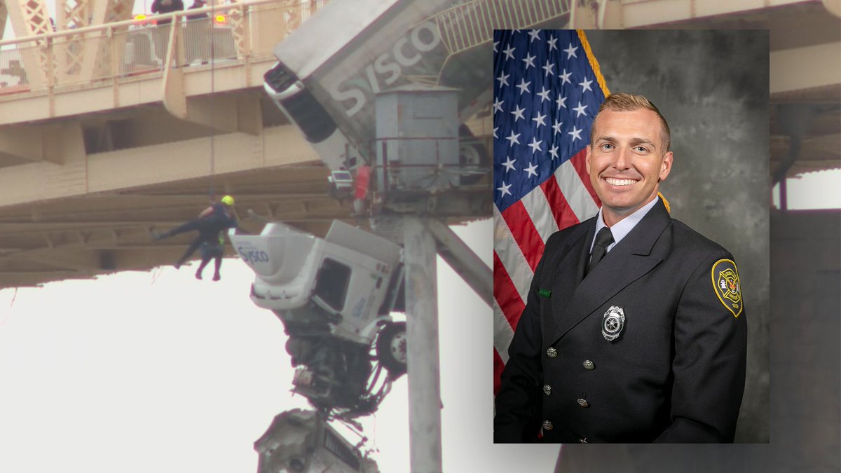 HEROIC RESCUE ♥ Bryce Carden is the hero firefighter who risked his life to save a woman stuck inside a semi-truck dangling off a Louisville bridge. whas11.com/article/news/l…