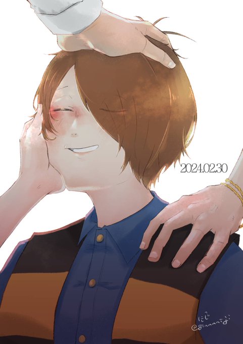 「brown hair hand on another's face」 illustration images(Latest)