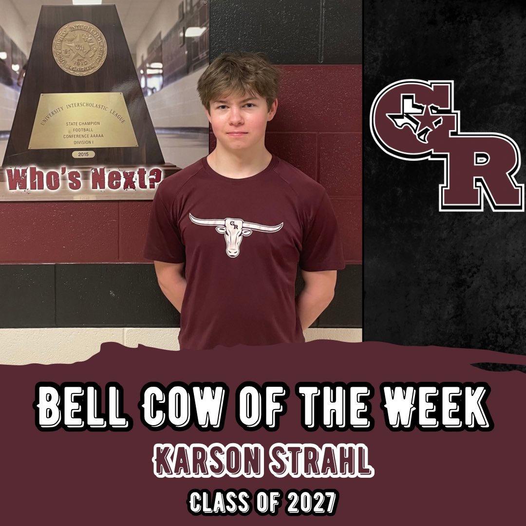 BIG Shoutout to our Bell Cows of the Week!! These guys worked hard and were leaders in the weight room, on the field, and in the classroom! Christian Lee - ‘25 Cardin Dinh - ‘26 Karson Strahl - ‘27 #BringTheJuice