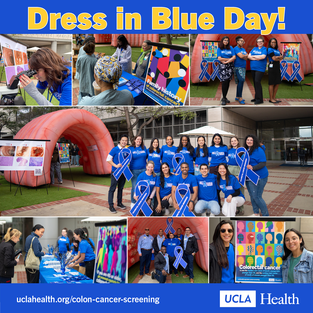 Wow! What a great #DressinBlueDay @UCLAHealth! Our #UCLAColonChampions educated 100s of people on #colorectalcancer risk and screening. 💪#ColorectalCancerAwarenessMonth 💪