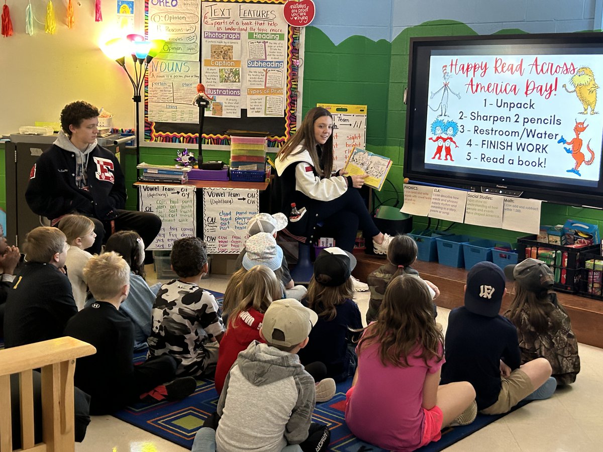 What a great day for our Mustangs! They started the morning early and were ready at our community elementary schools to welcome students and take time to read in the classrooms to celebrate Read Across America. A great way for our leadERs and learnERs to give back. #wEReast