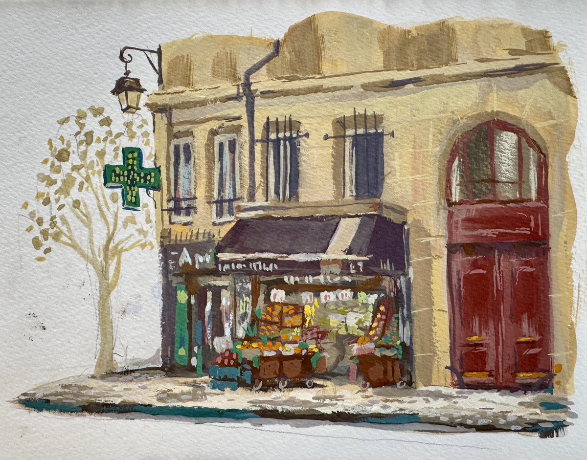 unlevelednate's tweet image. Parisian corner market π #pleinair