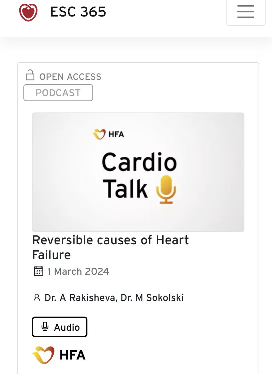 Might heart failure be reversible? The new podcast of #HFAYoung It was a great pleasure to talk with Dr Amina Rakisheva @ARakisheva from #HFA_ESC board! @HFA_President @escardio @GianluSava @_antocannata @PTKardio esc365.escardio.org/event/1601