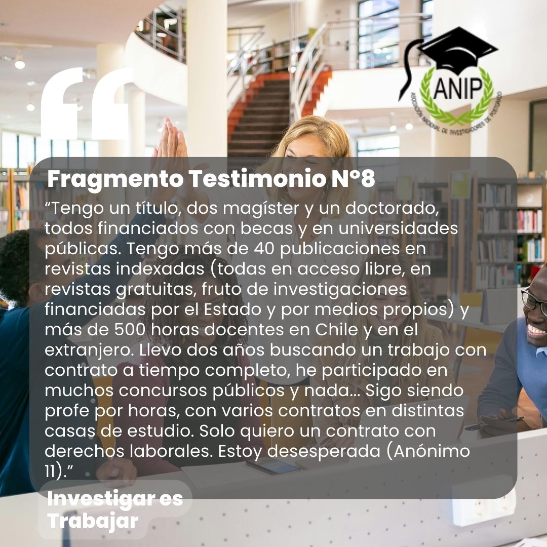 ANIP_Chile's tweet photo. 💢 Compartimos relatos anónimos de socios ANIP sobre sus problemáticas laborales.
Día 4: Les contamos acerca de la docencia con convenio a honorarios.
Te invitamos a leerlos  y comentarlos  por si te ha pasado algo similar 🤝👊✊️
#InvestigaresTrabajar 
#Poruntrabajodigno https://t.co/LdefLH6Dpd