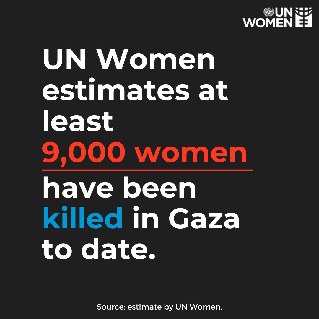 The war on #Gaza is a war on women. @UN_Women estimates that at least 9,000 women have been killed in Gaza to date. Women continue to suffer its devastating impact. We reiterate our call for an immediate humanitarian ceasefire. Read more⬇️ unwo.men/CsRn50QKcFe