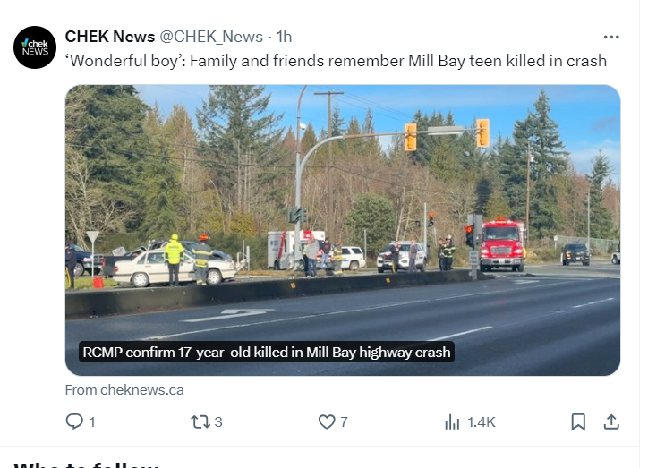mattdellok's tweet photo. Absolutely devastating week for traffic fatalities in Victoria and South Island. This has got to end. I can't imagine the pain these families are experiencing this weekend. Please slow down and drive carefully.. #yyj ❤️ https://t.co/g2Xg8JpcsM