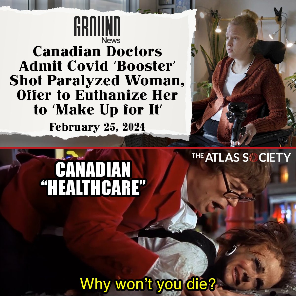 TheAtlasSociety's tweet photo. At the point where they aren't even hiding the fact that they want to kill people... #Canada #Reason #Healthcare #AynRand https://t.co/QyQ8mfZno0