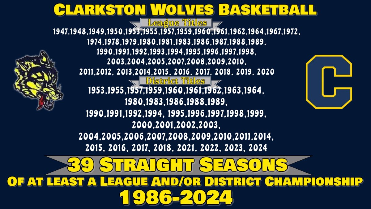 39 straight years of at least a League and/or District Championship!! #ClarkstonBasketball