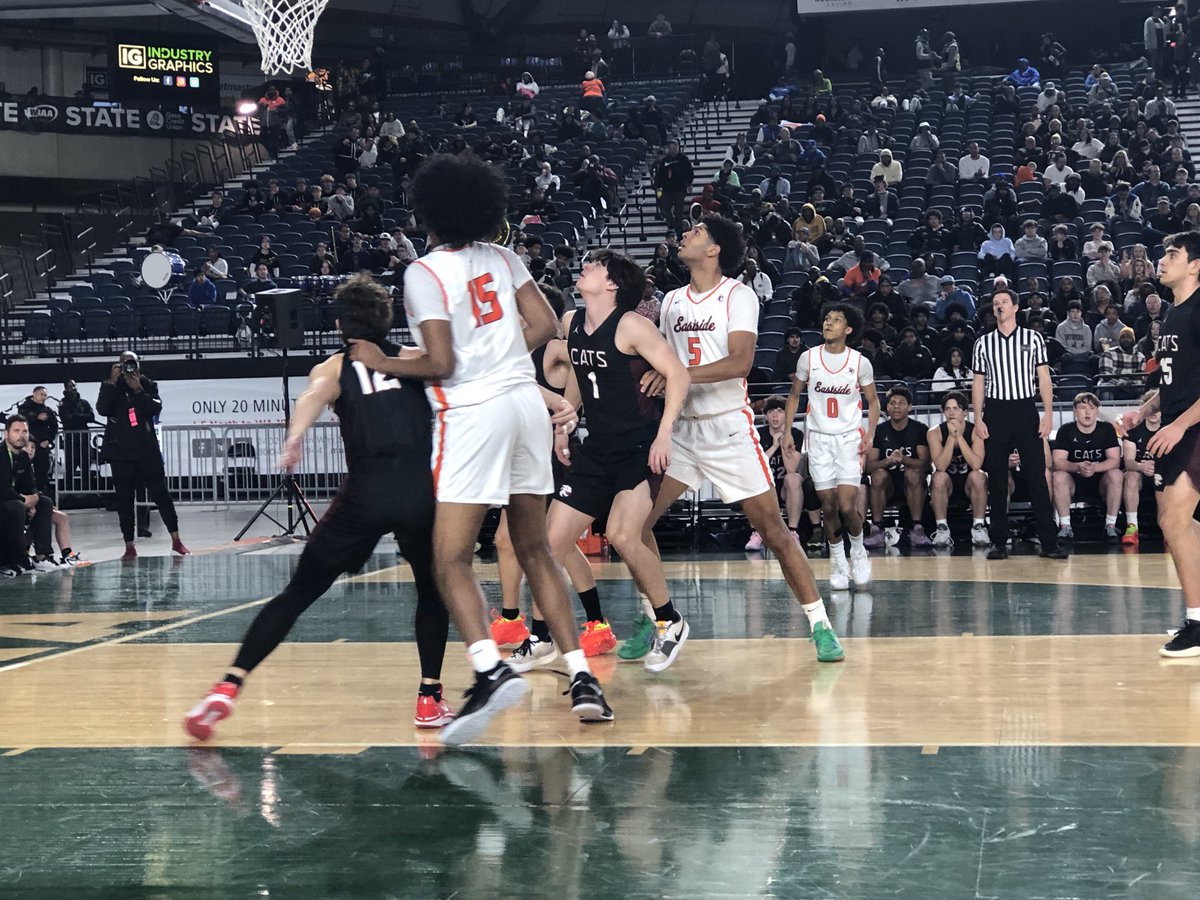 6-foot-2 Bode Gardner guarding 6-10 Yaki Aklog and 6-5 Drew Rayment on 6-10 Jacob Cofie.