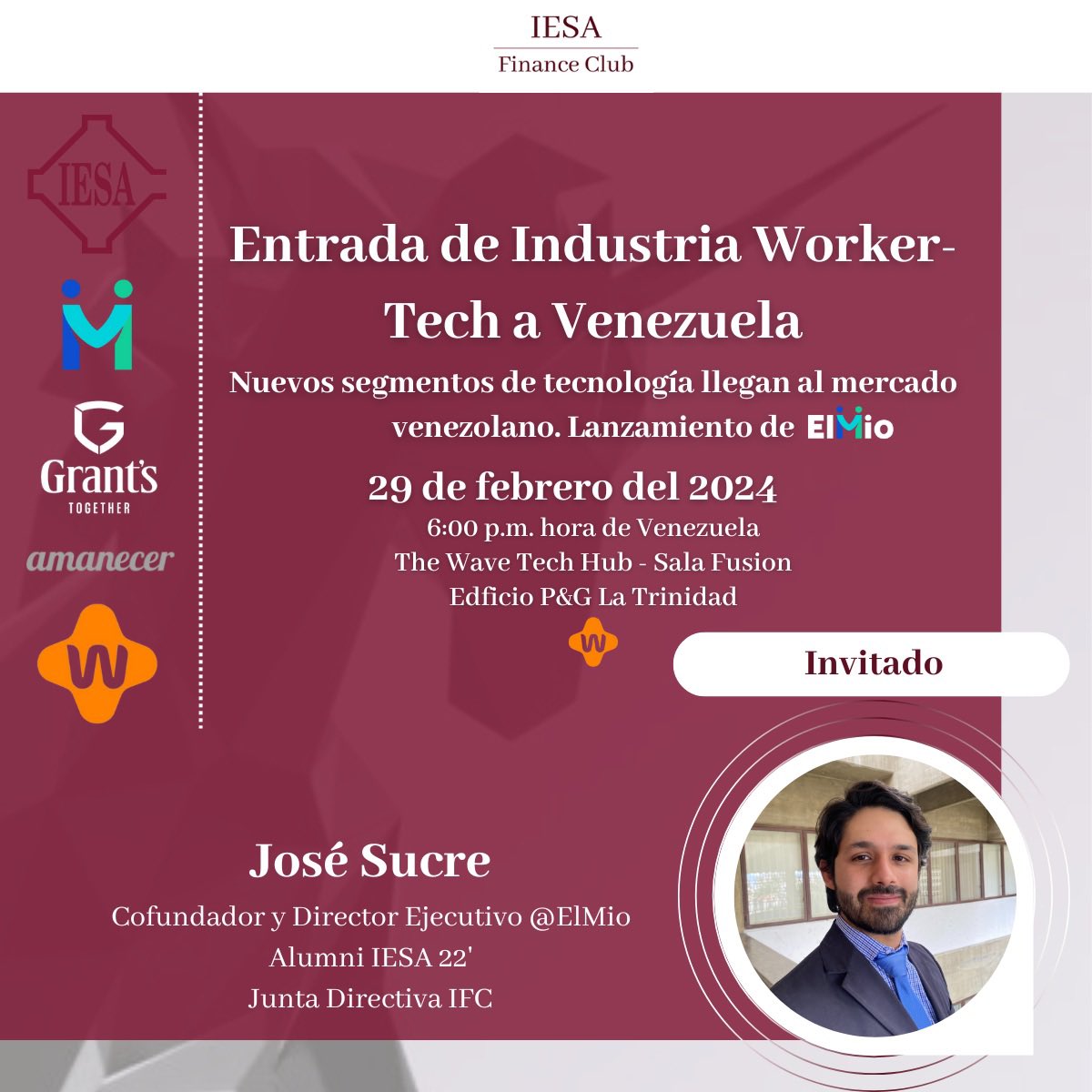 IESAFinanceClub's tweet photo. El pasado 29 de febrero tuvimos de invitado especial a José Sucre, Cofundador y Director Ejecutivo de @ElMioApp, la primera plataforma Workertech en Venezuela en @Wave_TechHub. Gracias a nuestro moderador y Director José Useche y a nuestro patrocinadores Grant’s y Café Amanecer. https://t.co/G8nOsjDsDq