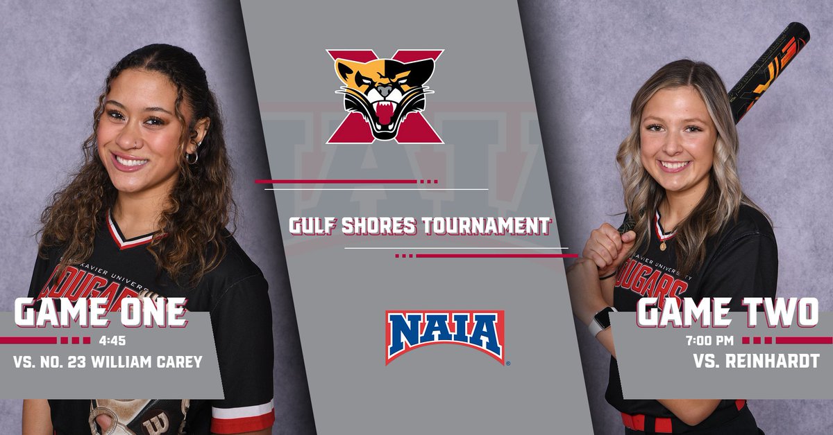 No. 24 @SXUsoftball plays No. 23 William Carey (Miss.) at 4:45 pm this afternoon, followed by a game with No. 21 Reinhardt (Ga.) at 7:00 pm in Gulf Shores, Ala.! #GoCougs🐾🥎 #WeAreSXU