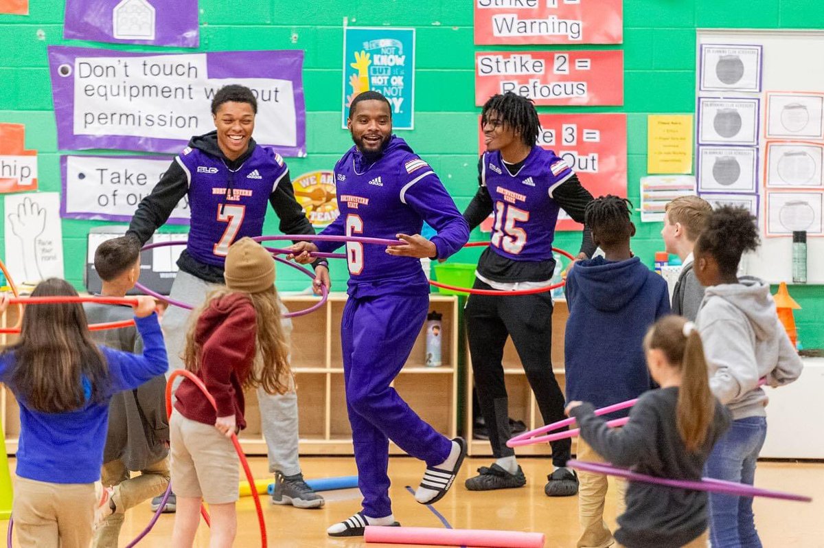 NSUDemonsFB's tweet photo. This morning, the Demons spent time with our local elementary students in honor of Chris Waddell Day. It’s a privilege to continue this tradition for the 20th year 🤘💜

#ForkEm https://t.co/8oHBedQHMY