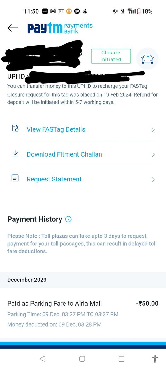 AmitDubey28's tweet photo. @Paytmcare @PaytmBank @paytm @paytmbankcare

Hi team, today is Day 13 since raising my request for closure of Fastag. Please action upon it. 

The status still shows Closure Initiated. This was supposed to be completed in 5-7 days. Highly disappointing. https://t.co/U4ulQPjfJU