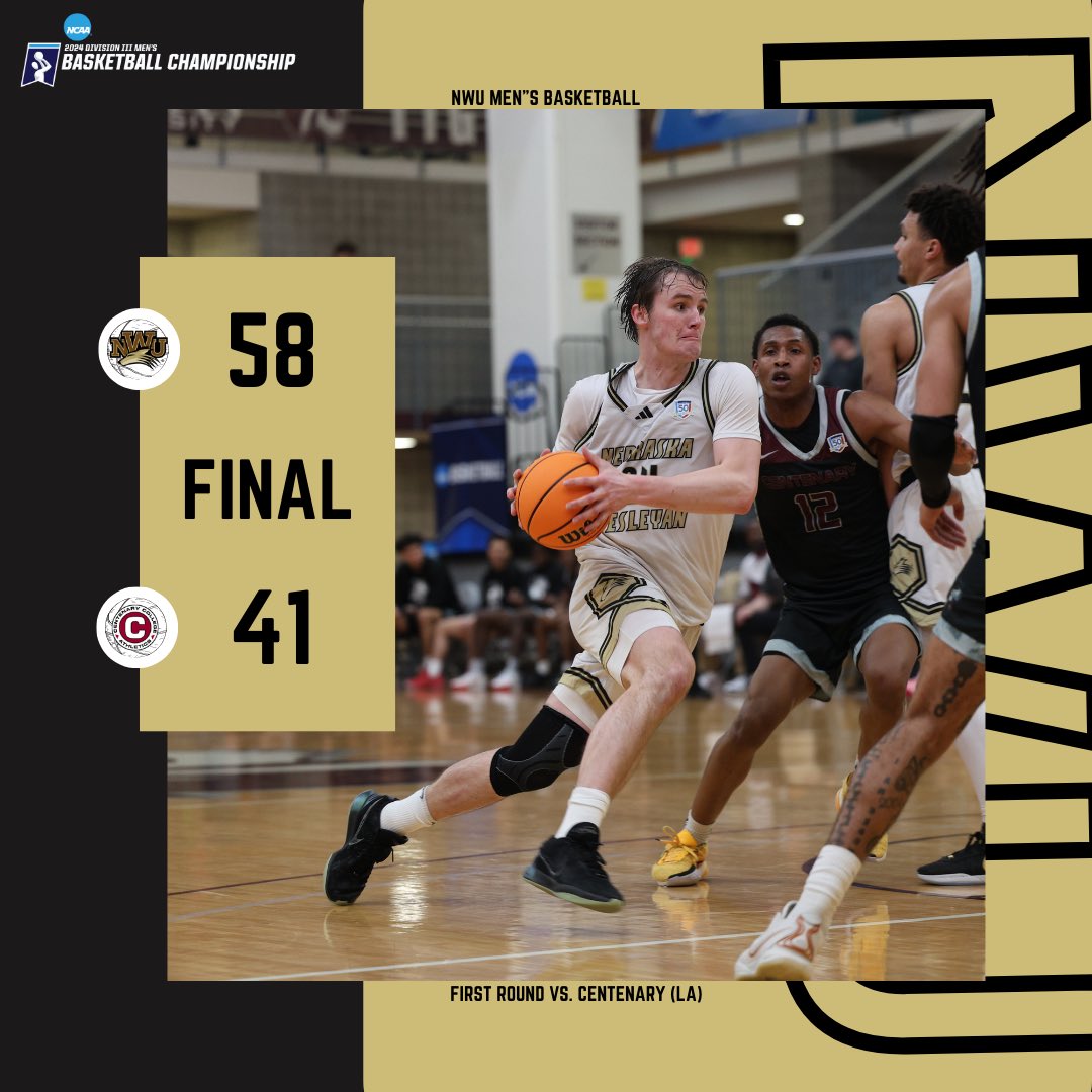 𝓜𝓸𝓿𝓲𝓷𝓰 𝓸𝓷! ⏭️🏀 Nebraska Wesleyan defeats Centenary (LA), 58-41, in the first round of the 2024 NCAA Division III National Tournament 🐺 #YipYip #PWolfNation
