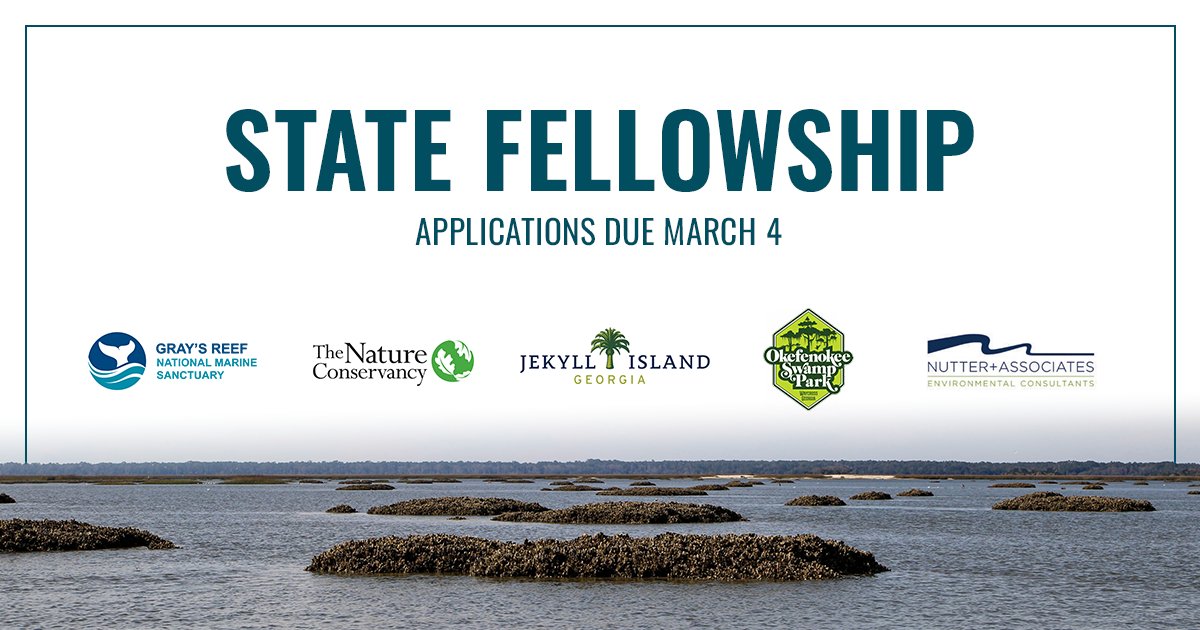 There's still time to apply to our State Fellowship opportunities! ⏰ The deadline for applications is Monday, March 4. t.uga.edu/5VT @GraysReefNMS @nature_ga @Jekyll_Island @OkeSwampPark @NutterAssocInc