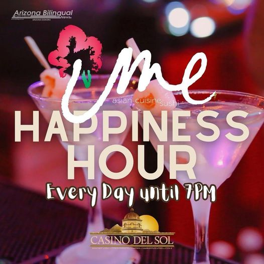 Join us for Happiness Hour at UME Asian cuisine sushi @casinodelsolresort 
EVERYDAY UNTIL 7pm