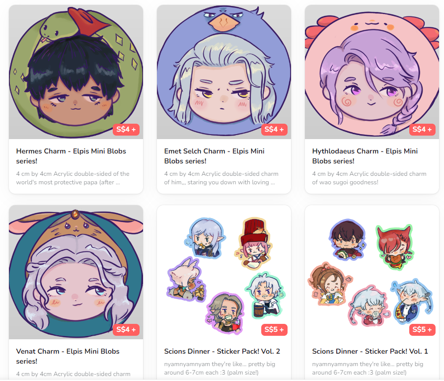 herlo these are on clearance,,,, pls,,, take,,, 
ko-fi.com/nanacofy

shipping outside of SG, ill just give ya the shipment price straight up after checkin' with da mail lady, reply if interested :'3
#FFXIVART