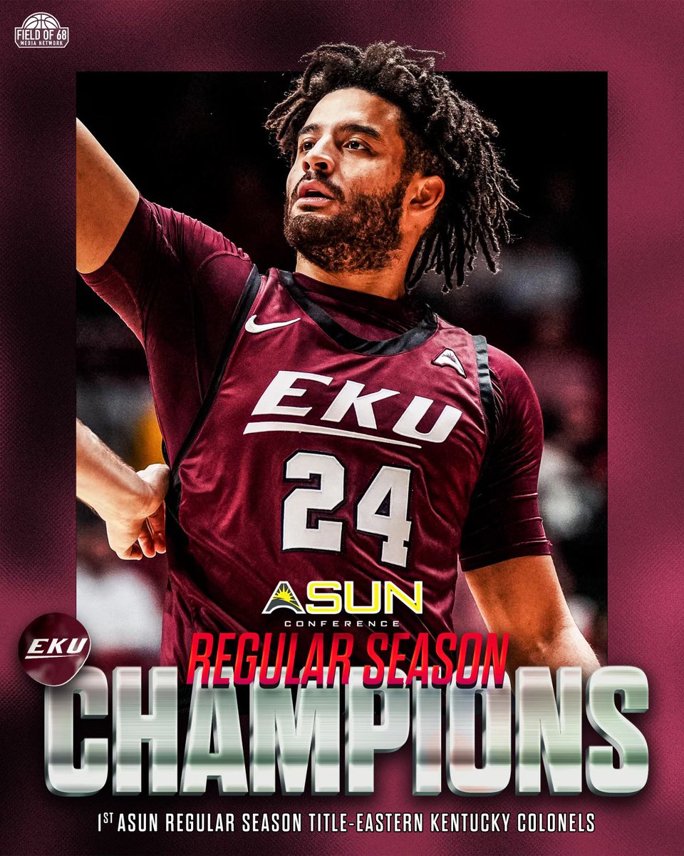TheFieldOf68's tweet photo. The ASUN Regular Season Champs: Eastern Kentucky 👑

A.W. Hamilton leads EKU to their first regular season title since 1979! 🔥 https://t.co/CBmYfdvt8N