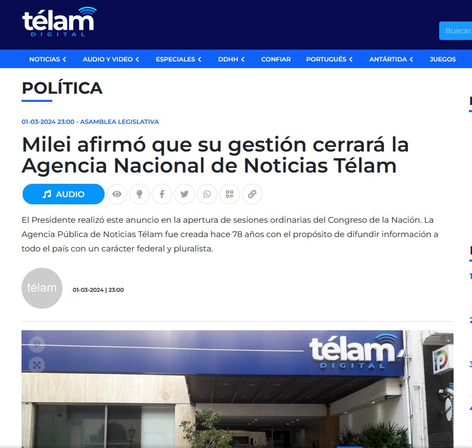 JAJAJAJAJAJAJAJA no tiene desperdicio, Telam anuncia su propia muerte, re bizarro, pero es cine