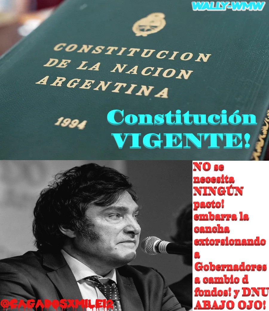 🚨Javier Milei Odia y EXTORSIONA Gobernadores con los fondos si no firman #PactoDeMayo #ElPeorPresidenteDeLaHistoria desconoce q es TODO dentro d la #Constitucion y está VIGENTE!
📌OJO @Senadores_Todos: #NoAlDNU! 

<a href="/hectordaer/">Héctor Daer</a> #ParoGeneralPorTiempoIndeterminado #LaPatriaNoSeVende