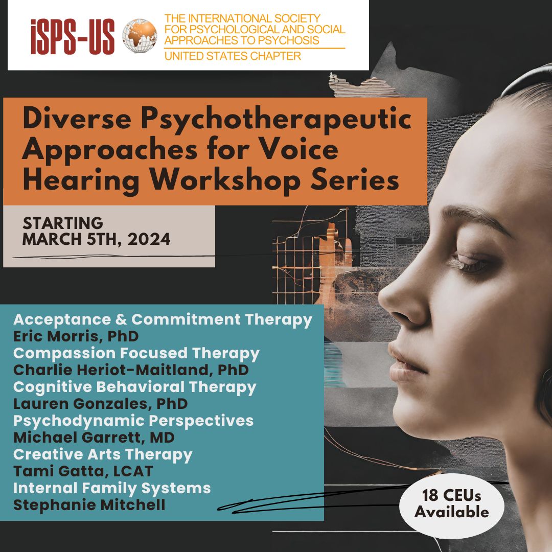 Interested in supporting voice hearers using psychological approaches? Check out the upcoming @ISPSUS series of webinars, commencing March 5, including Acceptance & Commitment Therapy for Voice Hearing (presented by me). Details in the link: bit.ly/42YkYnW