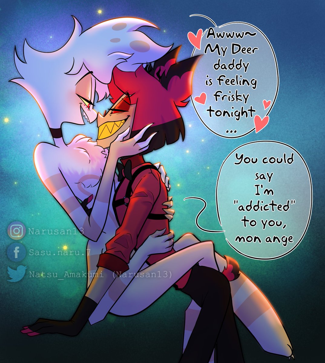 Hehe 😈
—-
#radiodust #myart #HazbinHotel #angeldust #alastor