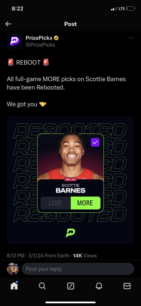 droppedmeoff's tweet photo. @parlay_play Void Scottie Barnes only played 15 mins https://t.co/rUMXn7RJ96