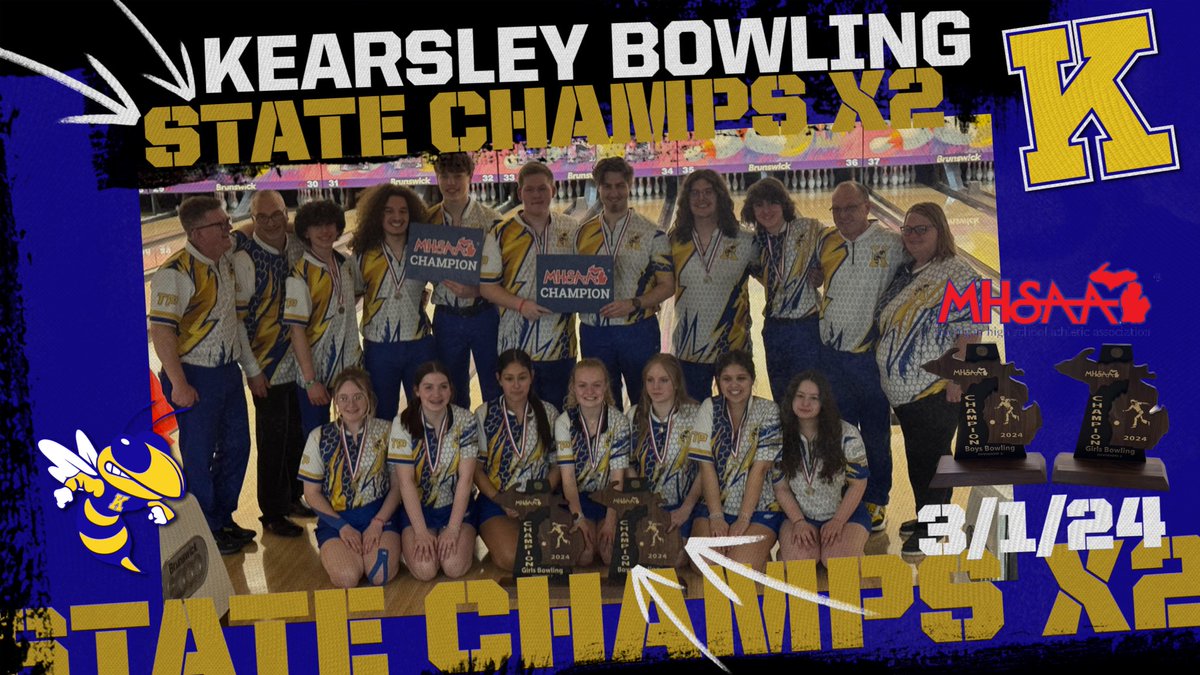 Both Kearsley Boys and Girls Bowling Teams brought home State Championships today!
#HornetPride #KearsleyBowling