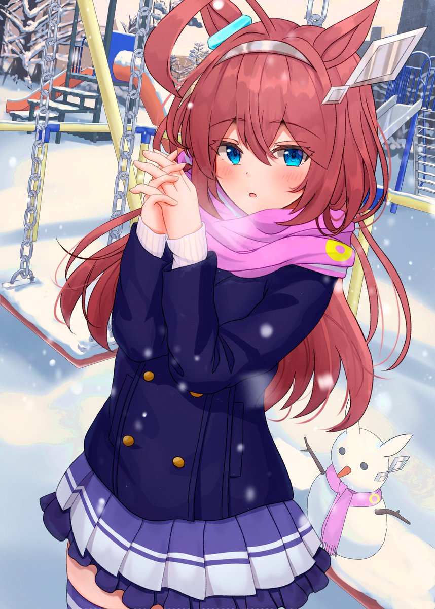 mihono bourbon (umamusume) 1girl horse ears scarf animal ears pink scarf solo thighhighs  illustration images