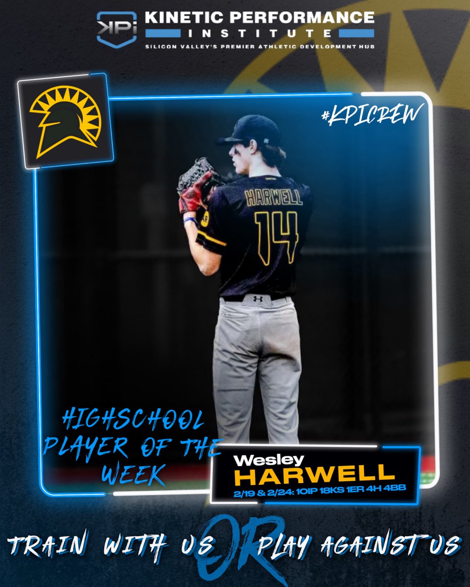 <a href="/WesleyHarwell1/">Wesley Harwell</a> is the #kpicrew High School Player of the Week!  The senior RHP went 5 innings in a win against Aptos, letting up 0 runs and striking out 11.

Individualized Development.  Technology Fueled.

<a href="/kpistrength/">kpi_strength</a>🏋️