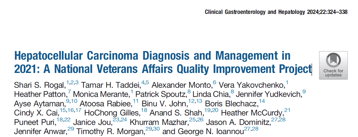 This @DeptVetAffairs study provides crucial statistics on *HEPATOCELLULAR CARCINOMA' (HCC) ➡️ % of HCC without cirrhosis = 28% ➡️ % of HCC diagnosed beyond T2 stage = 46% ➡️ % of HCC receive potentially curative Rx = 35% pubmed.ncbi.nlm.nih.gov/37460005/ Already working on an update for