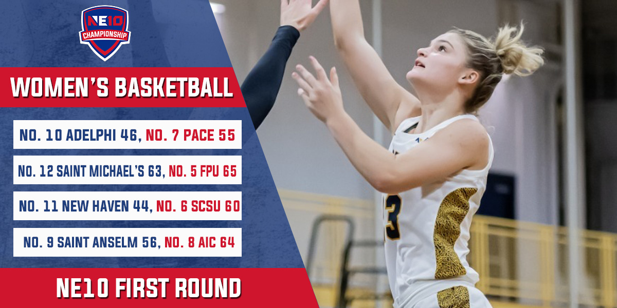 𝐂𝐇𝐀𝐋𝐊 𝐇𝐎𝐋𝐃𝐒 🏀

Higher seeds all prevail in the opening round of the NE10 Women's Basketball Championship, but Saint Michael's does push Franklin Pierce to it's limit.

Full Opening Round Recap ➡️ ne10.prestosports.com/sports/wbkb/20…

#NE10EMBRACE I #NCAAD2 I #D2WBB