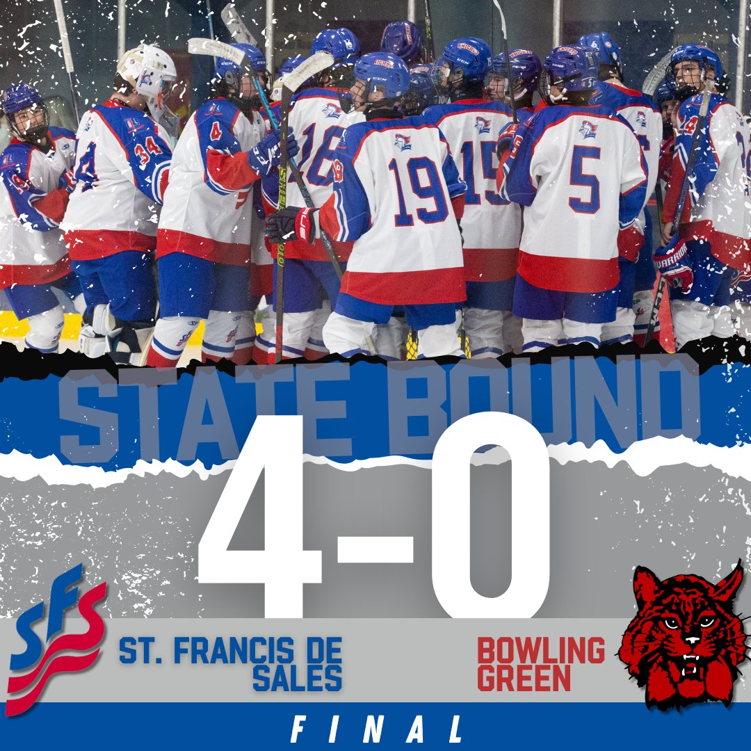 𝐒𝐭𝐚𝐭𝐞 𝐁𝐨𝐮𝐧𝐝

Congratulations to our Varsity Hockey team on their 4-0 win over Bowling Green to advance to the OHSAA State Frozen Four!

Next stop: Columbus!

Nationwide Arena
Friday, March 8 at 1pm
vs. St. Edward / Saint Ignatius

#SFSknights #VJ 

<a href="/SFSAthletics/">St. Francis de Sales Athletics</a>