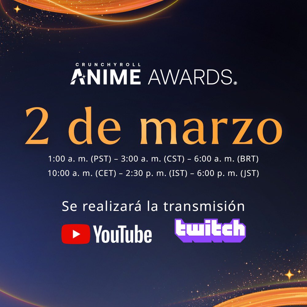 Esta noche nos desvelaremos viendo los Anime Awards 🏅. ¡Así que no se vayan a dormir y preparen botana porque estaremos en stream! 

Recuerda que puedes tener 14 días GRATIS de Crunchyroll: got.cr/AA24Main_Xnana…

¡Nos vemos! 🗣️ #CrunchyrollPartner