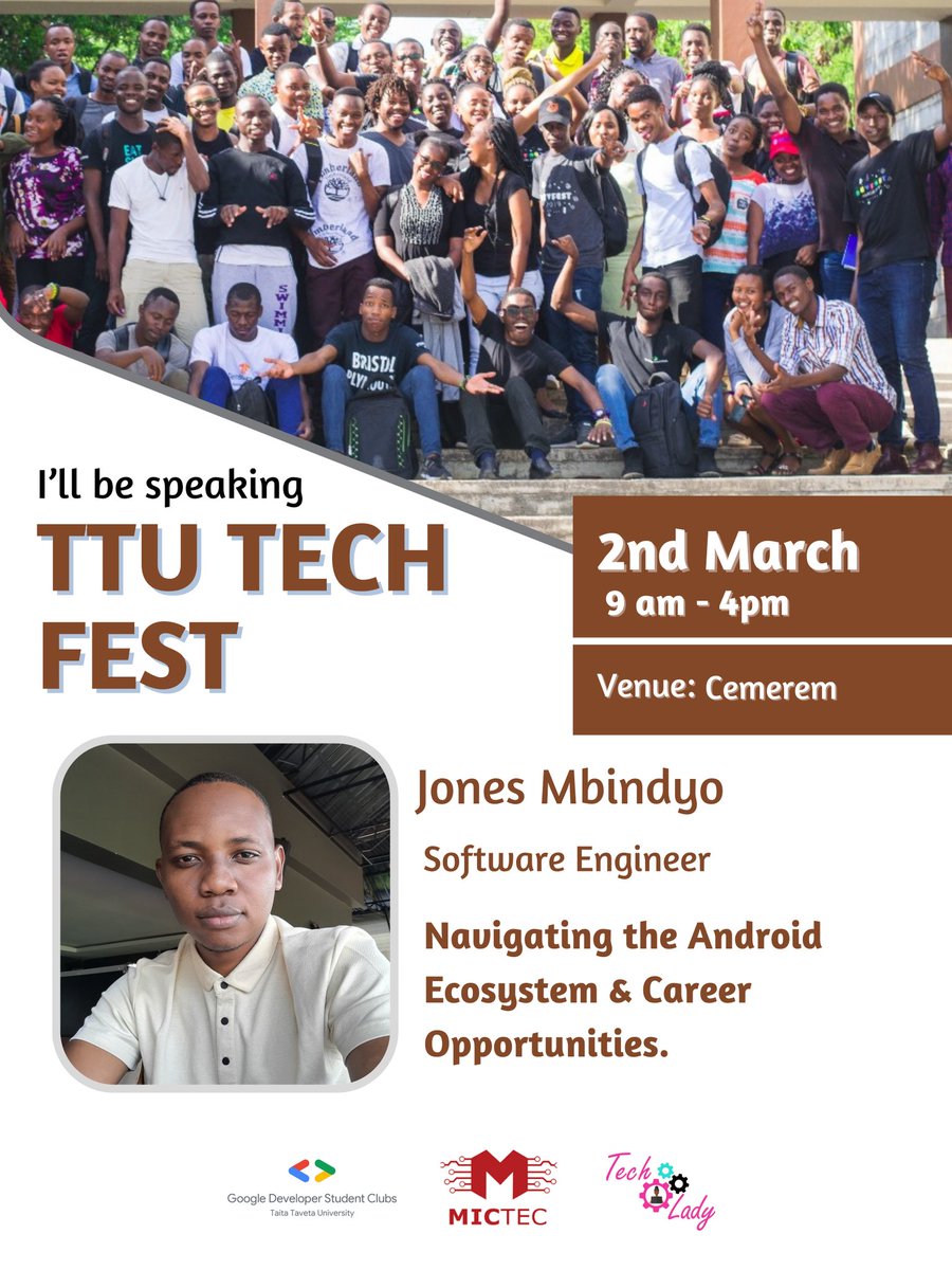 DscTtu's tweet photo. Speakers Lineup 🚨

Our next speaker is @RocqJones who is an Android Software Engineer. He will be talking to us Navigating the Android Ecosystem and Career Opportunities. 

#TTUTechFest24 #DeveloperStudentsClub #DscTtu https://t.co/Igv91B4mUG