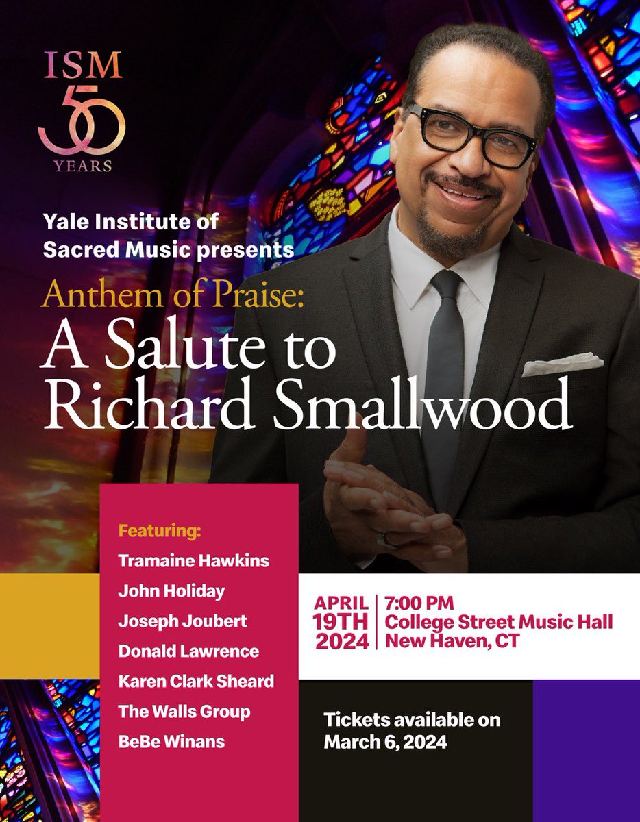 In conjunction with Yale’s Sacred Institute Of Music I curated a tribute to my friend, brother &amp; mentor Richard Smallwood 4.19.2024 U don’t wanna miss this!