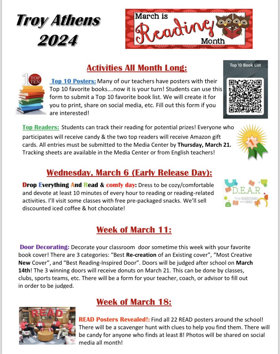 AthensMedia (@athensmedia) on Twitter photo Happy March is Reading Month!😍📚 Here’s how we are celebrating, starting with a comfy day & Drop Everything & Read on Wednesday!❤️ <a href="/troy_athens/">Troy Athens High School</a> <a href="/jfmorang/">Jimmy Morang</a> <a href="/ShawnDuFresne/">Shawn DuFresne</a> Happy March is Reading Month!😍📚 Here’s how we are celebrating, starting with a comfy day & Drop Everything & Read on Wednesday!❤️ <a href="/troy_athens/">Troy Athens High School</a> <a href="/jfmorang/">Jimmy Morang</a> <a href="/ShawnDuFresne/">Shawn DuFresne</a>