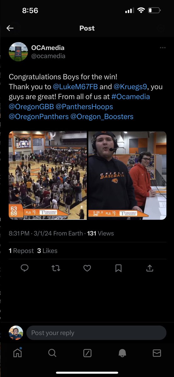 Just wanna thank everyone @ocamedia and @PanthersHoops and all of Oregon in generally for making the last 3 years so special for me. As an announcer all I can hope is that i’ve made these games as fun for you as they are for me.