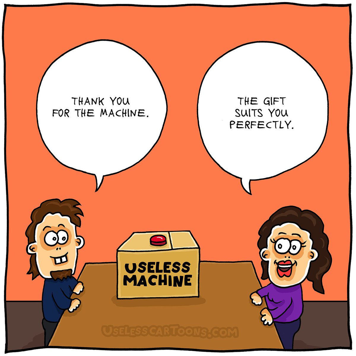 ohnesinncom's tweet image. 🇺🇸 🇬🇧 🇨🇦 Cartoon 61: The machine

#Uselessmachine #useless #button #gift #fit #man #woman #cartoon #cartoons #cartoonists #comic #comicstrip #fun #funny #ohnesinncom #uselesscartoons uselesscartoons.com