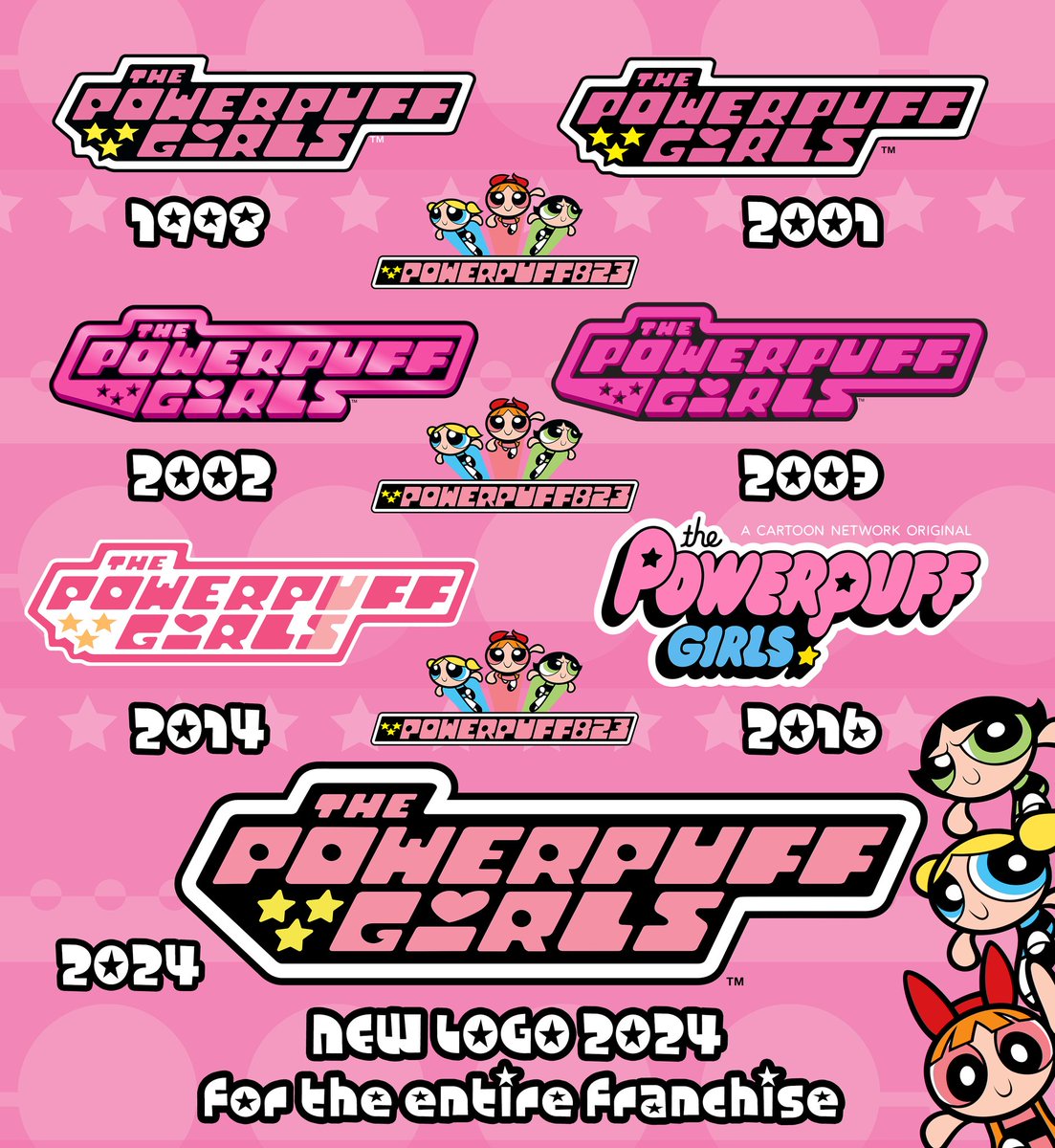 All Powerpuff Girls logos from 1998 to the present (I left out PPGZ and  Whoopas) I am glad that the new 2024 logo is the original with slight  modifications for the entire, image size:1103x1200