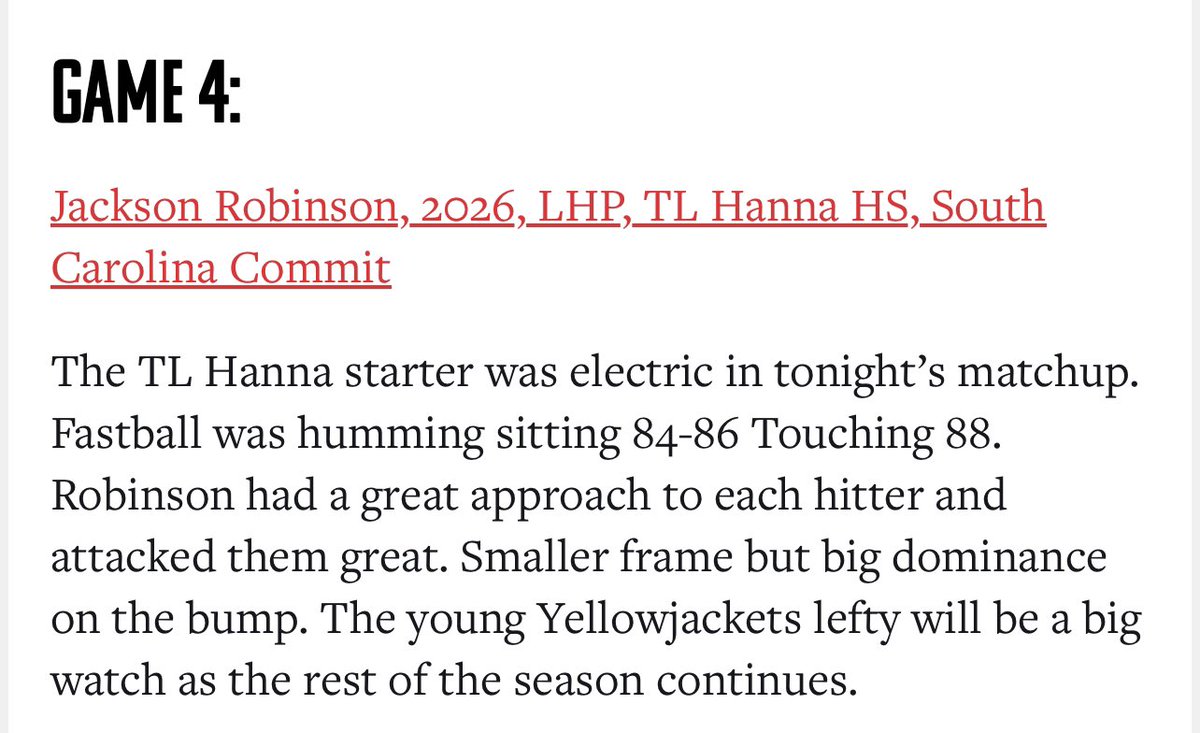 Thank you @PBR_SC for the write up. @TLHannaBaseball