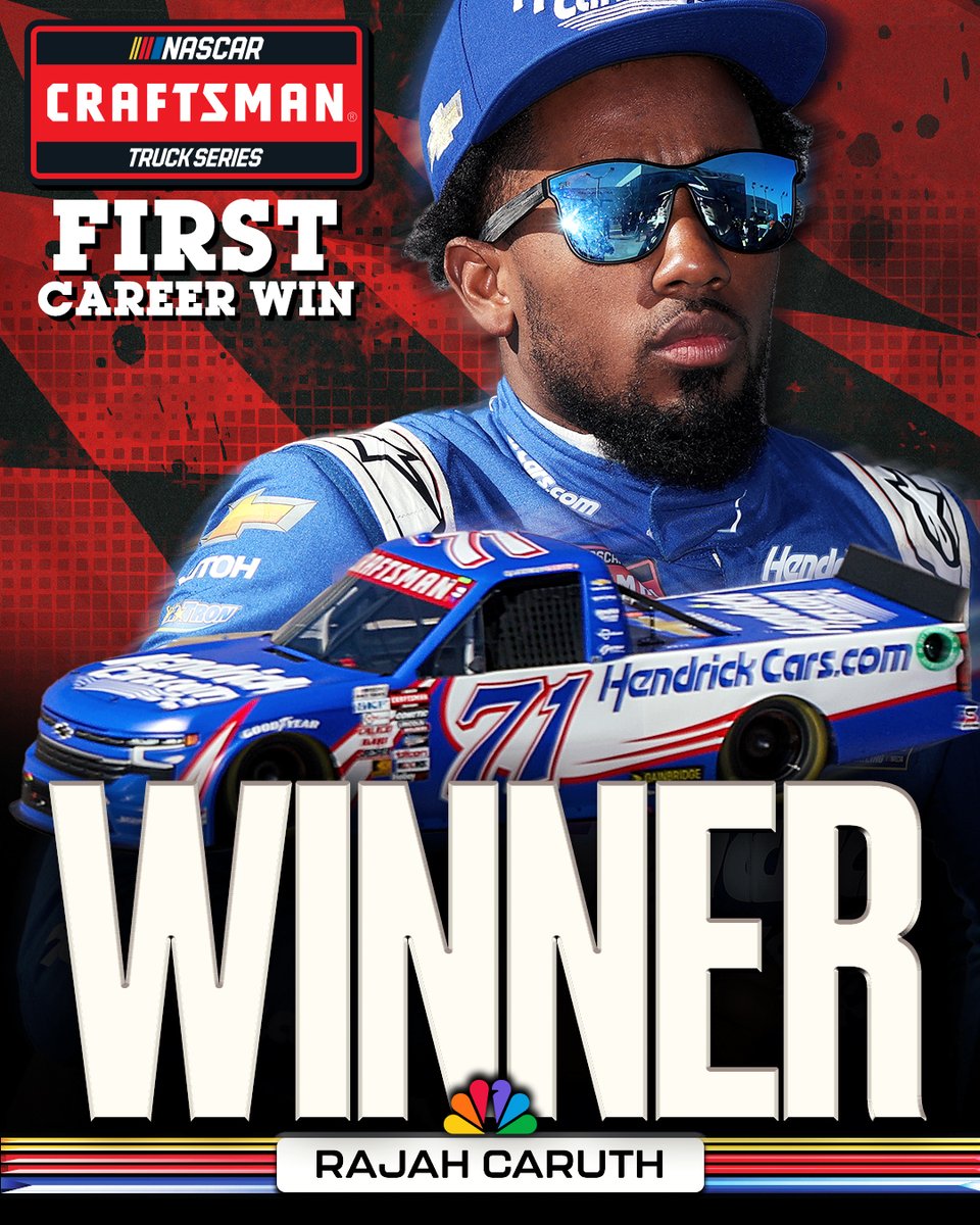 REPOST to congratulate @rajahcaruth_! He earns his FIRST CAREER WIN in @NASCAR_Trucks, coming at @LVMotorSpeedway! 🏁