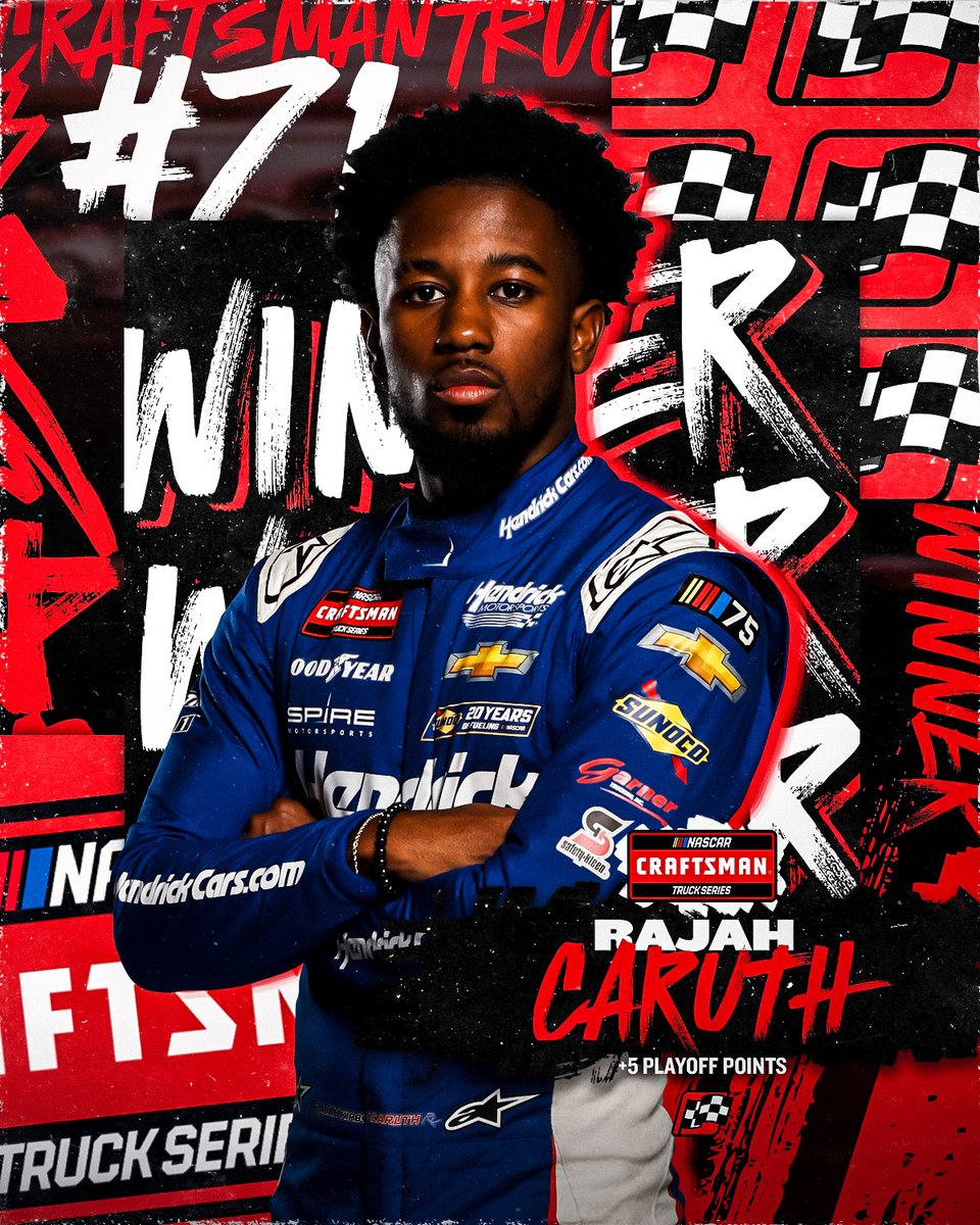 Caruth is a winner in Las Vegas! @rajahcaruth_ captures his first career win in the NASCAR CRAFTSMAN Truck Series!