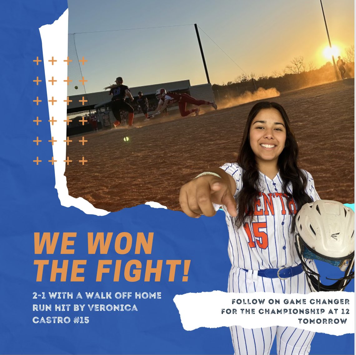 Big game today for our Central Lady Cats 
KK Saldivar pitched with a win against Glenrose 2-1 with a triple to right by Emma Wilson. Followed by a RBI for Kylie Banda to tie the game and a walk off home run to right field by Veronica Castro! 

It’s a great day to be a Lady Cat.