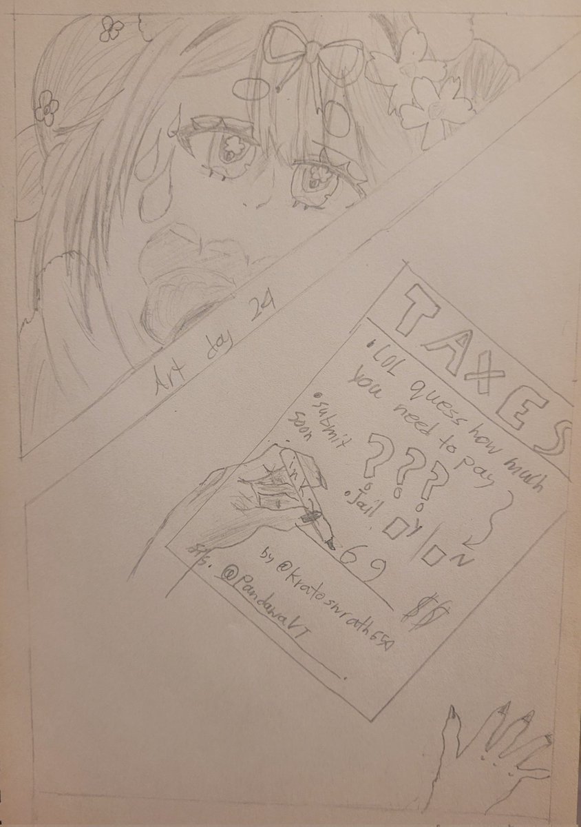 PathogenVT's tweet image. Day 24.
Ok so did something new and tried drawing as fast as I can while trying not to erase alot &amp;amp; the art came out alright (Taxes idea belongs to psychotic in discord) 

Art for @PandawaVT
#pandawaart #traditionalart